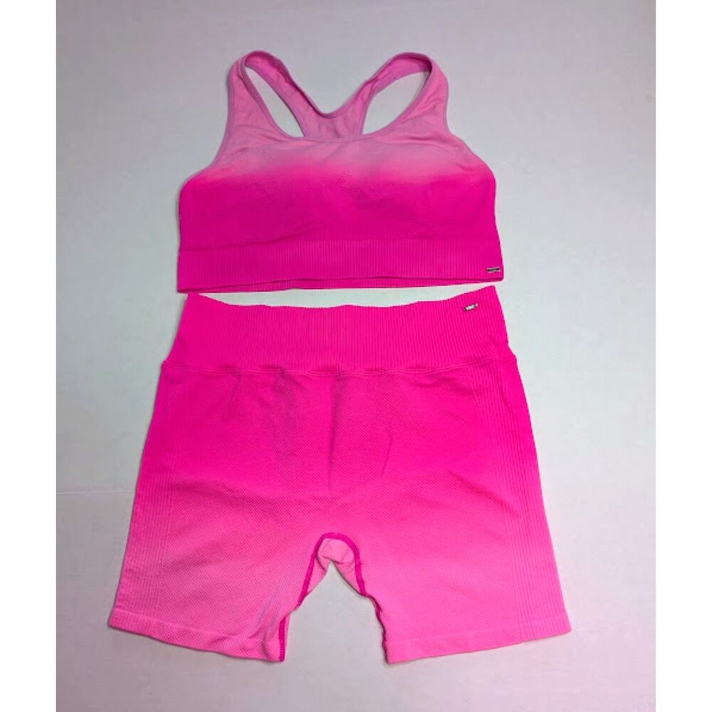 Victoria's Secret Pink Active XL Neon Bubble Dip Dye Sports Bra & Bike Short Set